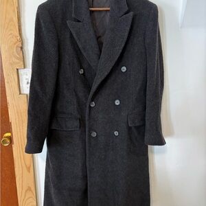 Vintage Men's Classic Double-Breasted Dark Gray Trench Coat